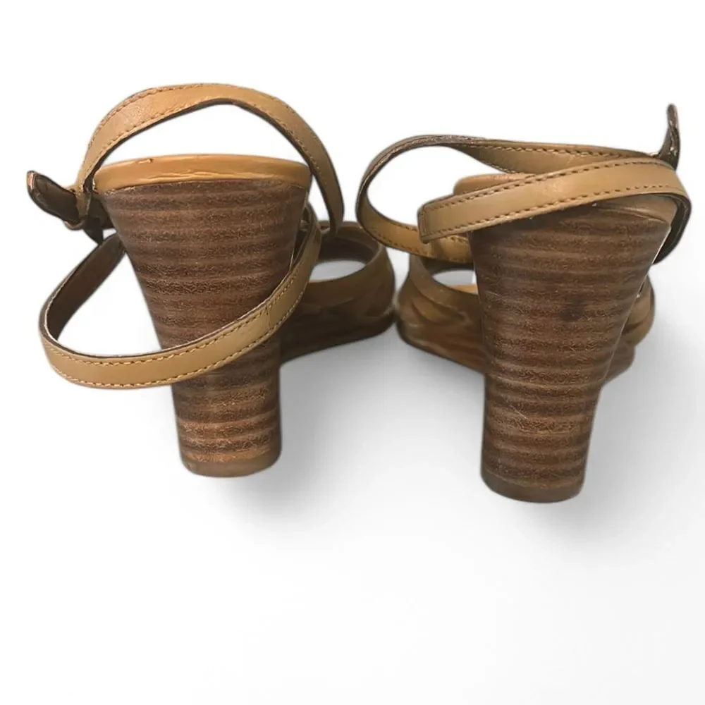 Franco Sarto Tan Leather Strappy Wedge Sandals Summer‎ Casual Shoes 6